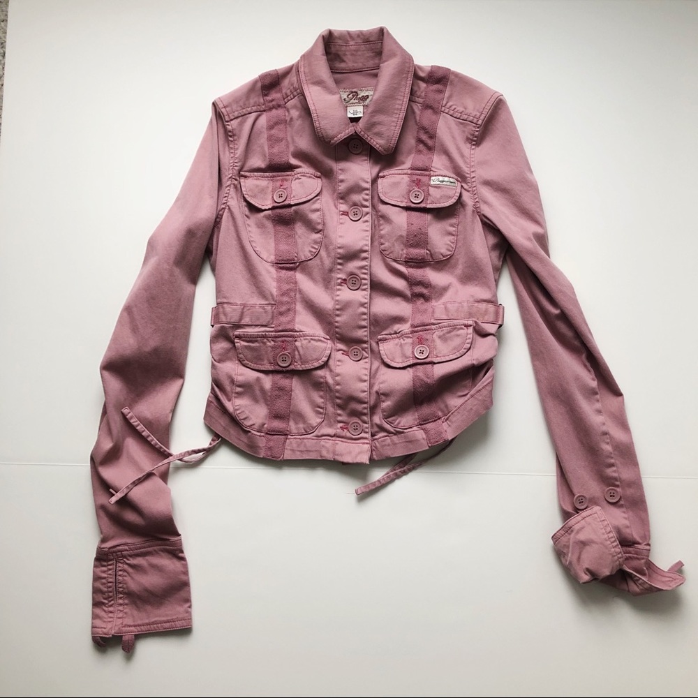 Dusty pink spring jacket with side detail. Size M